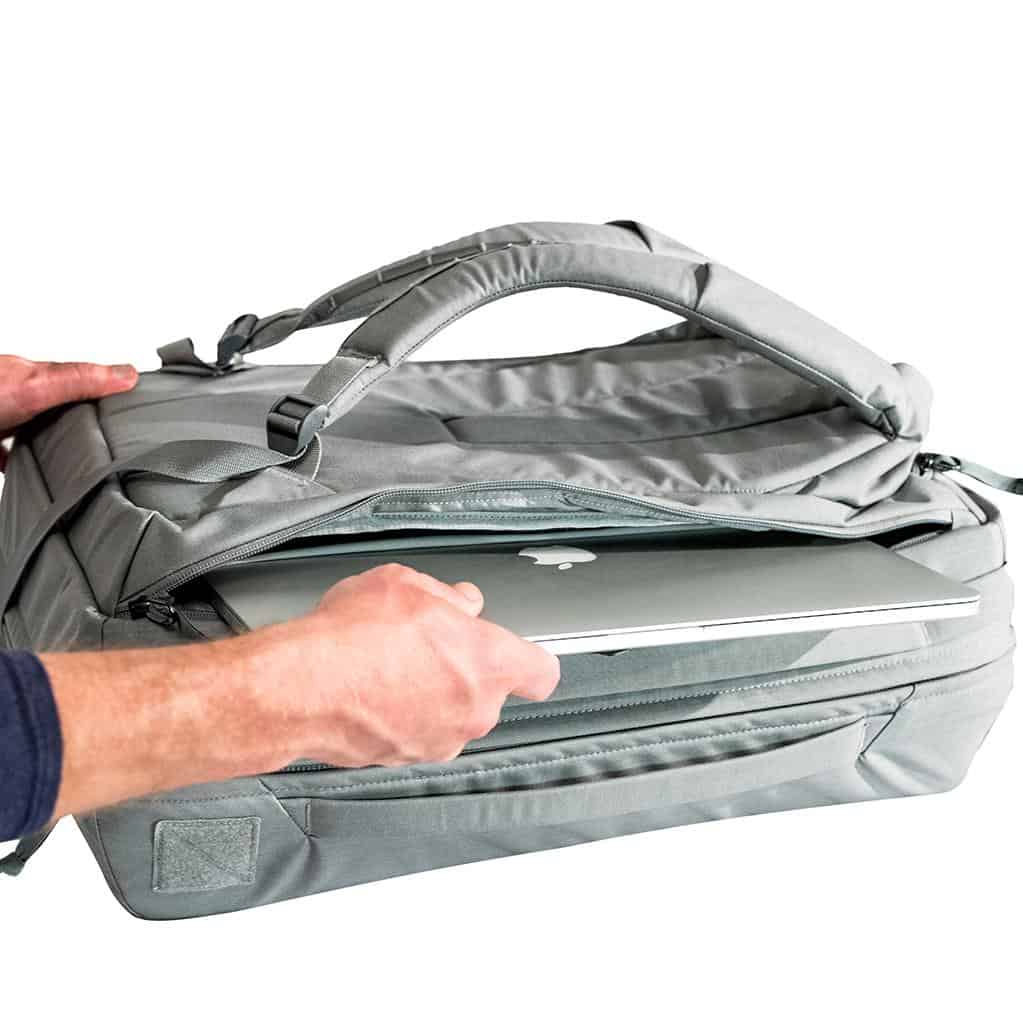 Evergoods Civic Transit Bag 40L Spacious laptop compartment boasts extra clothing storage.