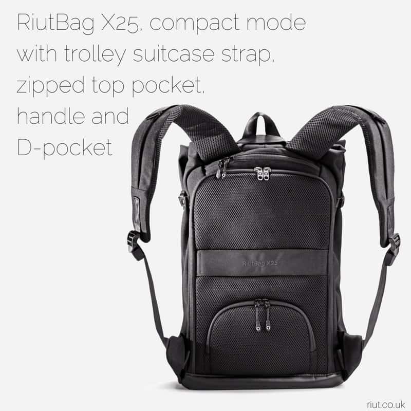 RiutBag X25 Convertible Security Backpack Zips are all on the back of the bag so you don't have to worry about pick pockets. Security!