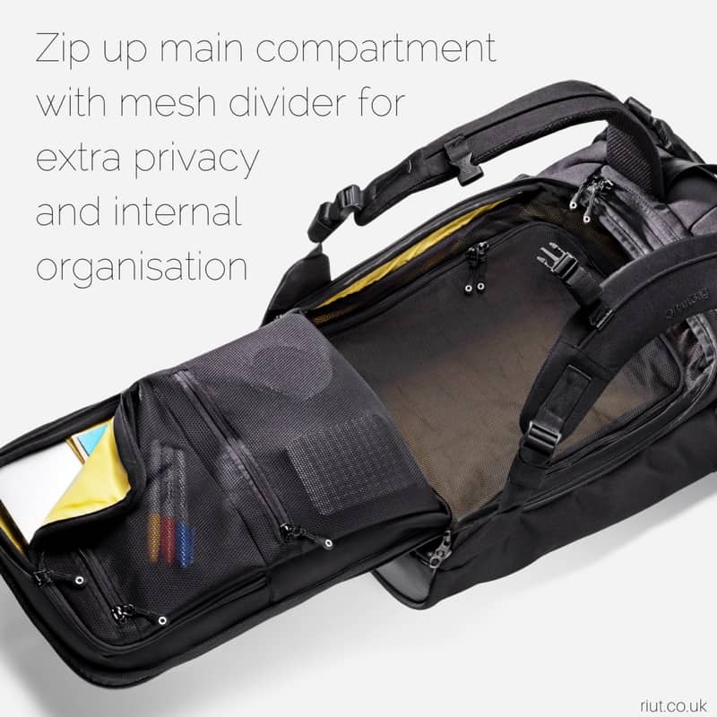 RiutBag X25 Convertible Security Backpack Solid organization inside the bag.
