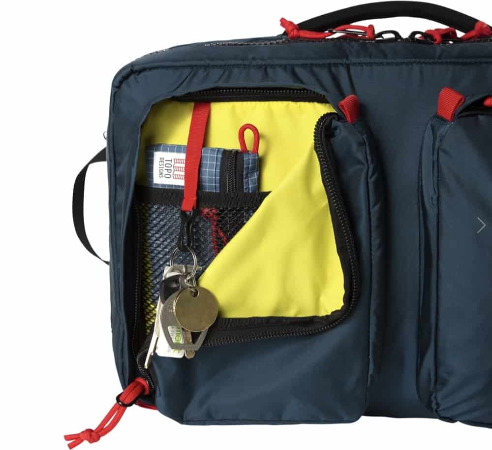 Topo Global Briefcase 3-Day Two front dimensional pockets.