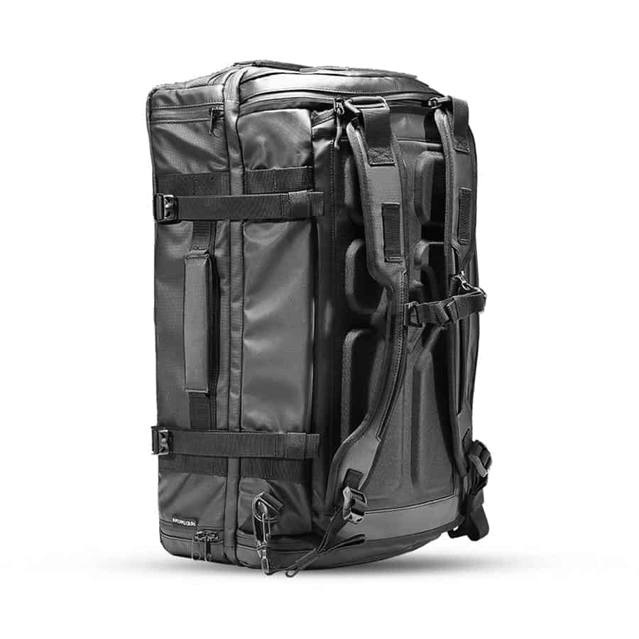 Wandrd Hexad Access Duffel Rubbery exterior. Backpack or a duffel.