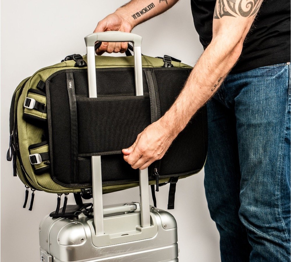 Pakt Travel Backpack Luggage passthrough + stowable straps